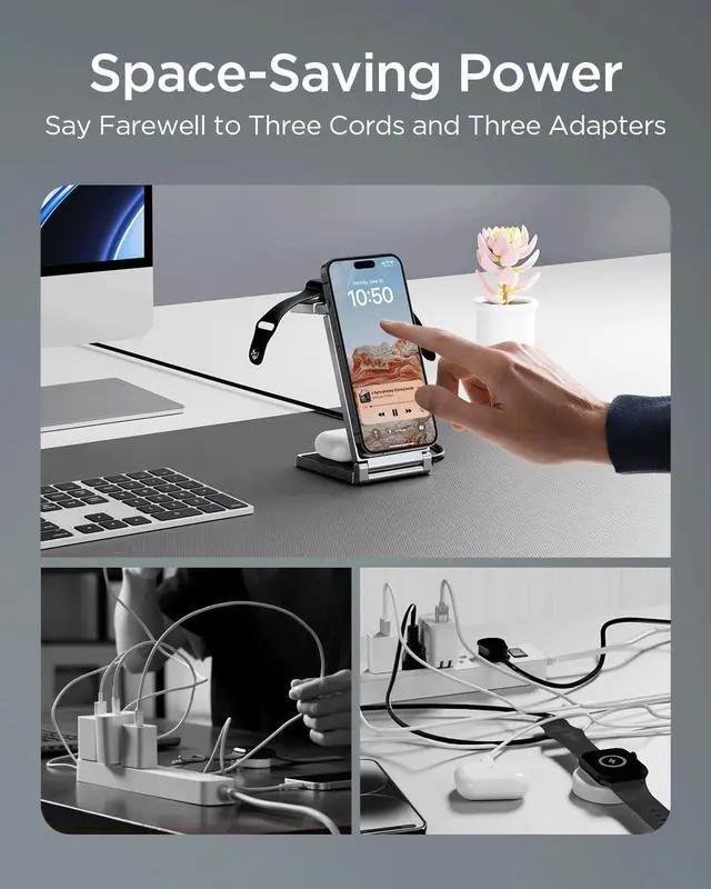 Alt view image 6 of 7 - Magnetic Charging Station,Hohosb 3 in 1 Foldable Zinc Alloy Wireless Charger Stand[Compatible with Magsafe Charger] for iPhone 15/14/13/12 Series, AirPods Pro/3/2,Apple Watch/iWatch-Black