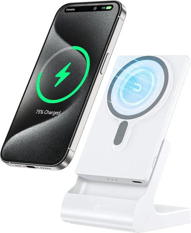 Main image of Magnetic Wireless Charger for iPhone: Portable Power Bank 5000mAh - Detachable Mag-Safe Battery Pack Compatible with iPhone 15 14 13 12 Pro Max Pro Plus Mini, with Fast Charging Stand & USB-C Cable