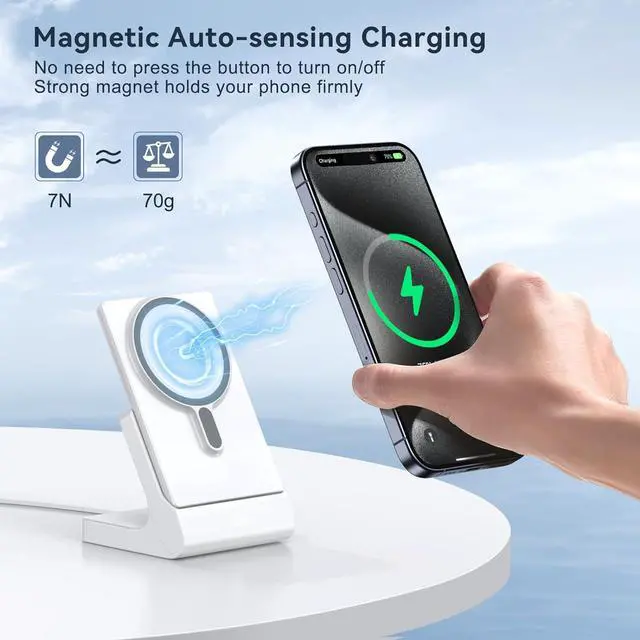 Alt view image 3 of 7 - Magnetic Wireless Charger for iPhone: Portable Power Bank 5000mAh - Detachable Mag-Safe Battery Pack Compatible with iPhone 15 14 13 12 Pro Max Pro Plus Mini, with Fast Charging Stand & USB-C Cable
