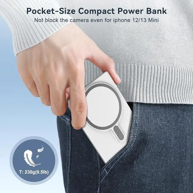 Alt view image 6 of 7 - Magnetic Wireless Charger for iPhone: Portable Power Bank 5000mAh - Detachable Mag-Safe Battery Pack Compatible with iPhone 15 14 13 12 Pro Max Pro Plus Mini, with Fast Charging Stand & USB-C Cable