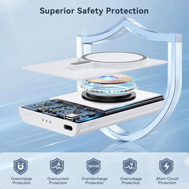 Alt view image 7 of 7 - Magnetic Wireless Charger for iPhone: Portable Power Bank 5000mAh - Detachable Mag-Safe Battery Pack Compatible with iPhone 15 14 13 12 Pro Max Pro Plus Mini, with Fast Charging Stand & USB-C Cable