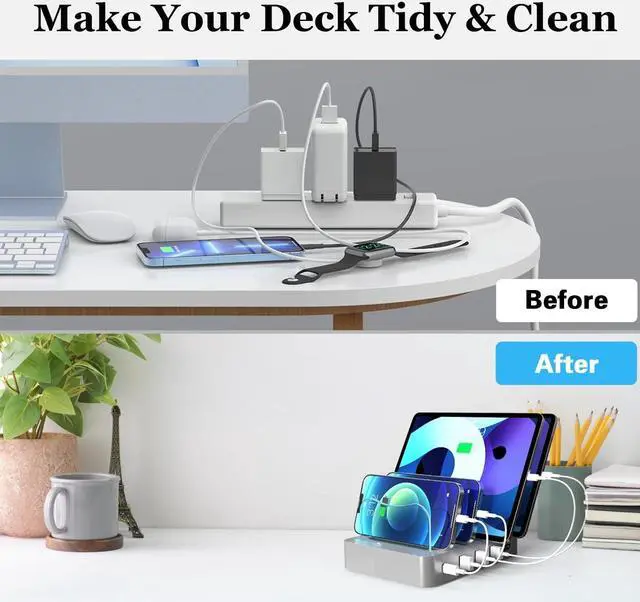 Alt view image 2 of 7 - USB Charging Station - Charging Dock - 4-Port - Fast Charging Station for Multiple Devices - Docking Station - Smart Charging Station Dock - Multi Charging Station for Cell Phones and Tablets