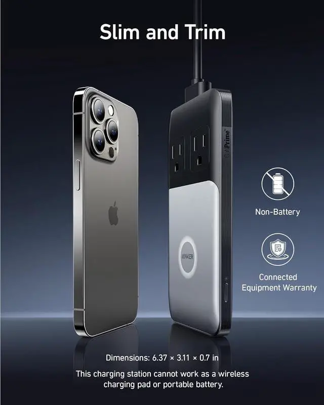 Alt view image 6 of 6 - 727 Charging Station (GaNPrime 100W) Compact Power Strip for Travel Work 5 ft Detachable Extension Cord with 2 Outlets and 4 USB Ports for iPhone 14  iPad MacBook (Not a Battery)