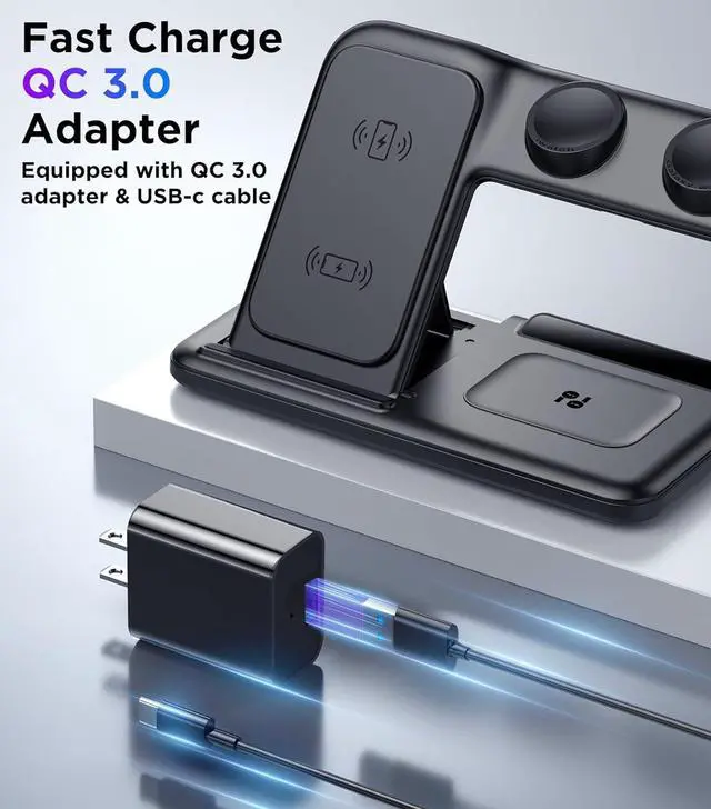 Alt view image 4 of 7 - Wireless Charger for iPhone and Samsung Multiple Devices, Portable Apple Charging Station for iPhone 15/14/13/12/11/Pro/Max/Plus, for Apple Watch Charger iWatch and Galaxy Watch, for AirPods 3/2/Pro