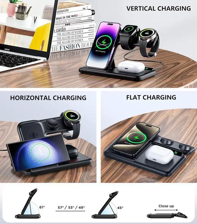 Alt view image 7 of 7 - Wireless Charger for iPhone and Samsung Multiple Devices, Portable Apple Charging Station for iPhone 15/14/13/12/11/Pro/Max/Plus, for Apple Watch Charger iWatch and Galaxy Watch, for AirPods 3/2/Pro