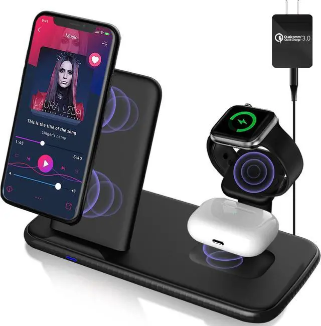 Main image of Charging Station for Multiple Devices Apple,3 in 1 Apple Charging Station,Wireless Charging Station for iPhone 13/12/11 Pro/Pro Max/XS/XS Max/XR/XS/X,iWatch7/6/SE/5/4/3/2, AirPods Pro/3/2/1