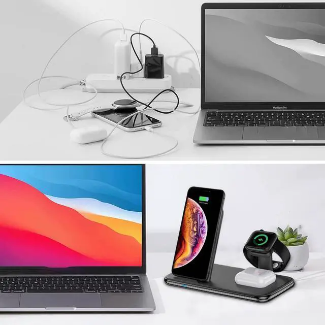 Alt view image 3 of 6 - Charging Station for Multiple Devices Apple,3 in 1 Apple Charging Station,Wireless Charging Station for iPhone 13/12/11 Pro/Pro Max/XS/XS Max/XR/XS/X,iWatch7/6/SE/5/4/3/2, AirPods Pro/3/2/1