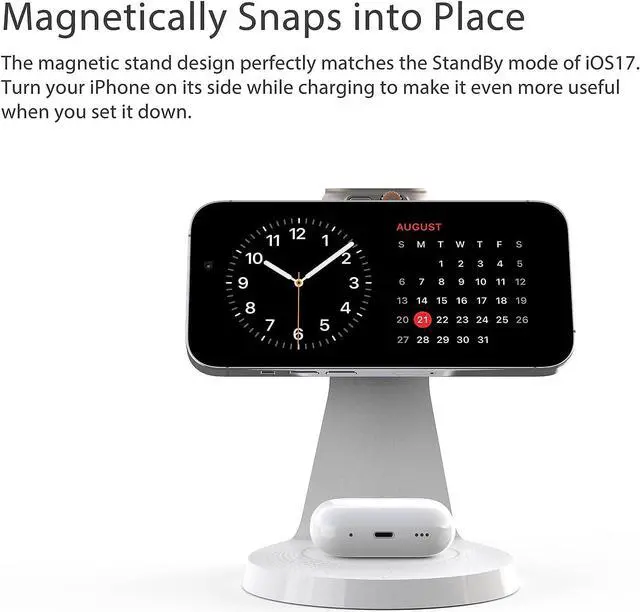Alt view image 3 of 6 - 3 in 1 Charging Station for Apple Devices,Mag-Safe Charger Stand Fast Charging,Wireless Charger for iPhone 15/14/13/12 Series,& AirPods,& iWatch(30W USB Charger Included)