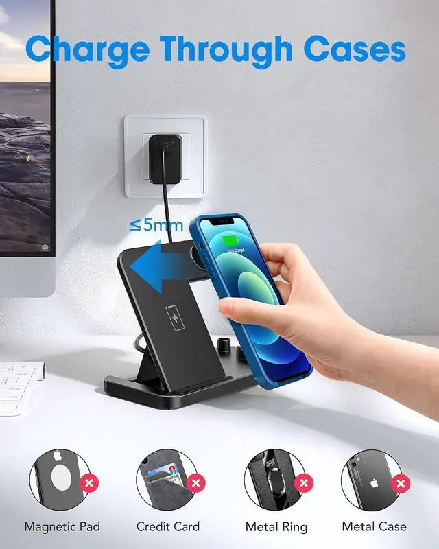 Alt view image 5 of 7 - Wireless Charging Stand, 4 in 1 Fast Portable Magnetic Charger Station for iPhone 15, 14,13,12,11/Pro/Max/Plus, X,XR, XS/Max,SE, Compatible with AirPods Pro, Watch SE 9 8 7 6 5 4 3 2, Pencil(Black)
