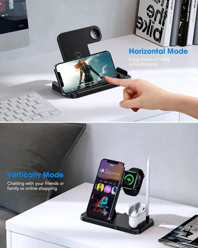Alt view image 6 of 7 - Wireless Charging Stand, 4 in 1 Fast Portable Magnetic Charger Station for iPhone 15, 14,13,12,11/Pro/Max/Plus, X,XR, XS/Max,SE, Compatible with AirPods Pro, Watch SE 9 8 7 6 5 4 3 2, Pencil(Black)