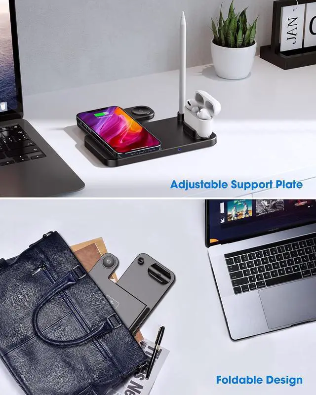 Alt view image 7 of 7 - Wireless Charging Stand, 4 in 1 Fast Portable Magnetic Charger Station for iPhone 15, 14,13,12,11/Pro/Max/Plus, X,XR, XS/Max,SE, Compatible with AirPods Pro, Watch SE 9 8 7 6 5 4 3 2, Pencil(Black)