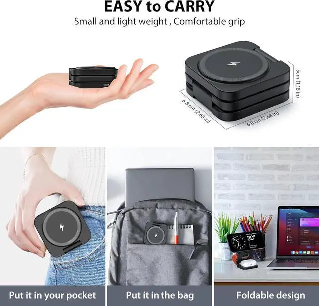 Alt view image 3 of 7 - Foldable 3 in 1 Charging Station for Apple, Fast Magnetic Wireless Charger Compatible with iPhone 15 14 13 12 Pro/Max/Plus, 5W for Apple Watch 9/8/7/6/5/4/3/2/SE/Ultra 2, AirPods 3/2/Pro(Black)