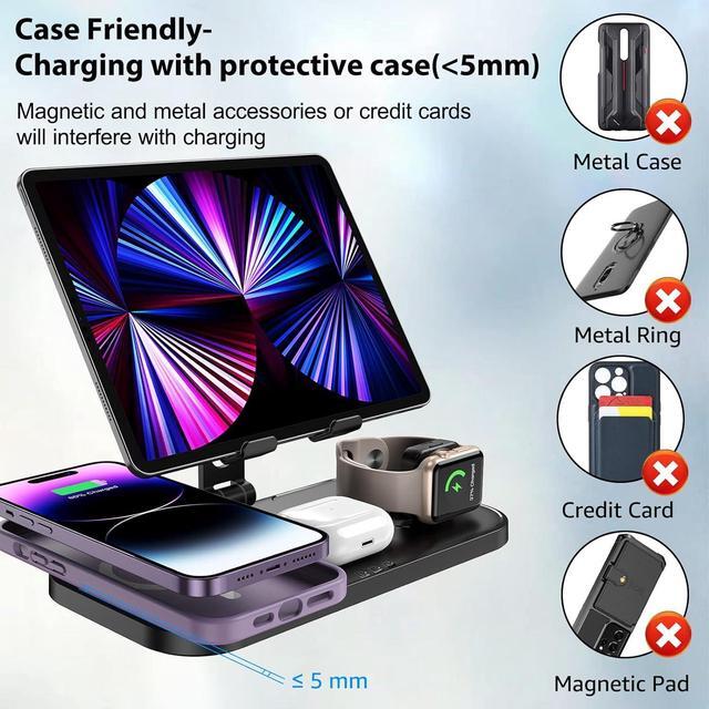 Alt view image 3 of 7 - Wireless Charger 4 in 1 for Apple Charging Station for iPhone 15 Pro Max/14/13 Series, AirPods Pro 2, iPad Stand, Watch Charger for iWatch Series 9/8/7, Wireless Charging Station for Multiple Devices