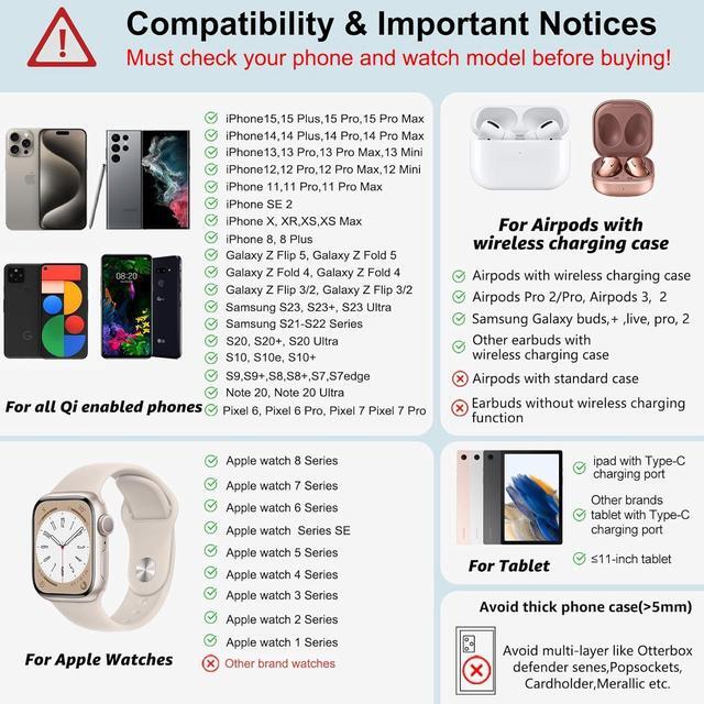 Alt view image 2 of 7 - Wireless Charger 4 in 1 for Apple Charging Station for iPhone 15 Pro Max/14/13 Series, AirPods Pro 2, iPad Stand, Watch Charger for iWatch Series 9/8/7, Wireless Charging Station for Multiple Devices
