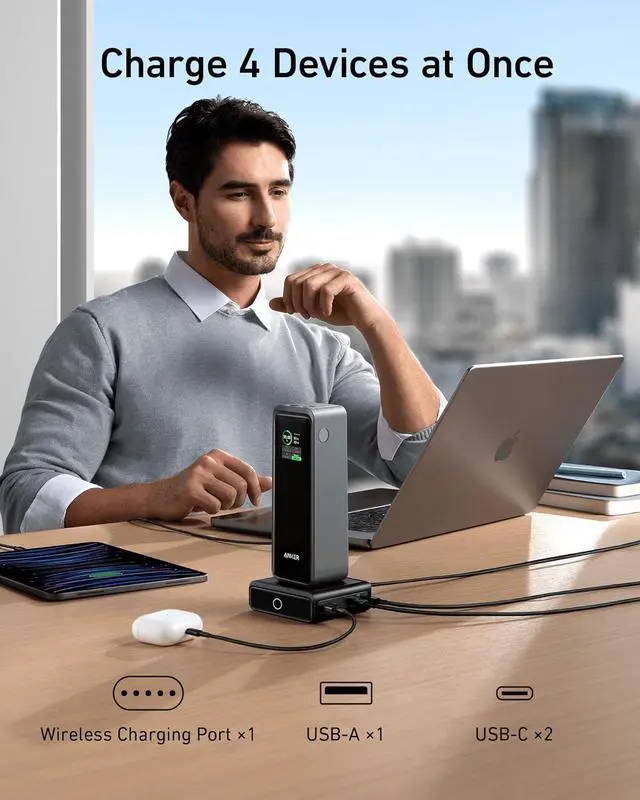 Alt view image 5 of 6 - Anker Charging Base, 100W Fast Charging with 4 Ports, for Anker Prime Power Bank, Compatible with MacBook, iPhone 15/15 Plus/15 Pro/15 Pro Max/14 Series, Samsung, Pixel (Power Bank Not Included)