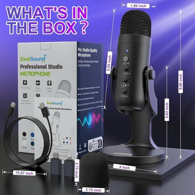 Alt view image 7 of 7 - ZealSound USB Microphone,Condenser Computer PC Mic,Plug&Play Gaming Microphones for PS 4&5.Headphone Output&Volume Control,Mic Gain Control,Mute Button Vocal,YouTube Podcast on Mac&Windows(Black)