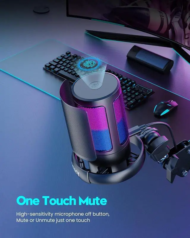 Alt view image 3 of 7 - Gaming USB Microphone for PC with ARM, BBEIYY Mic for Gamer 192kHz/24Bit Noise Cancellation Condenser microphone with Gain, Mute, Monitoring, Boom Arm for Streaming RGB Computer Mic for PS4/5 PC & MAC
