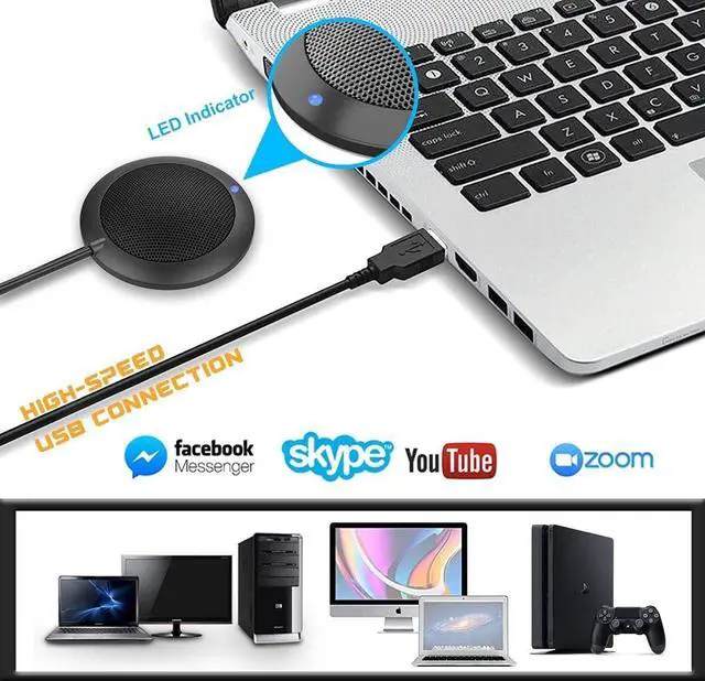 Alt view image 2 of 6 - Conference USB Microphone, Computer Desktop Mic with LED Indicator,  Plug & Play Omnidirectional Condenser PC Laptop Mics for Online Meeting/Class,Skype,Recording,Chatting,Zoom,(Windows/Mac OS X)
