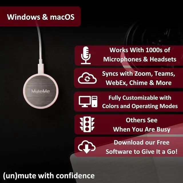 Alt view image 6 of 7 - MuteMe - Illuminated Physical Mute Button for Zoom, Teams, WebEx & More (As Seen on Shark Tank)! Mac/PC Compatible. USB Cord & Adapter Included. Free Software Download Required.