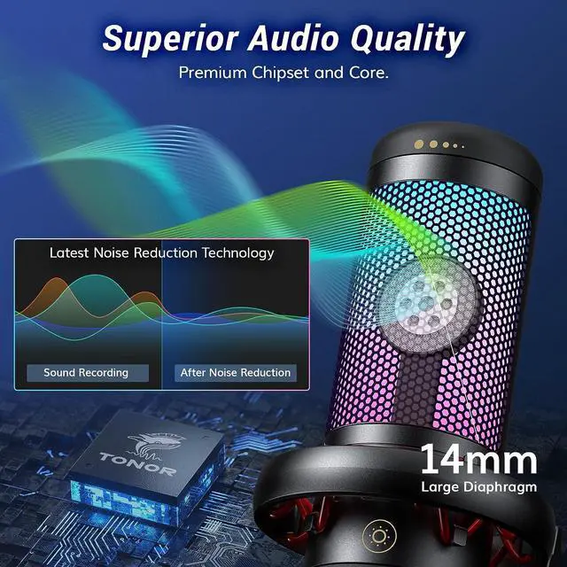 Alt view image 2 of 7 - Gaming Mic, USB Microphone for PC Computer, Cardioid Condenser Mic with Adjustable RGB Modes & Brightness, Quick Mute, Gain Control, for Streaming, Podcasting, Recording, PS4/5 Desktop Mic TC310