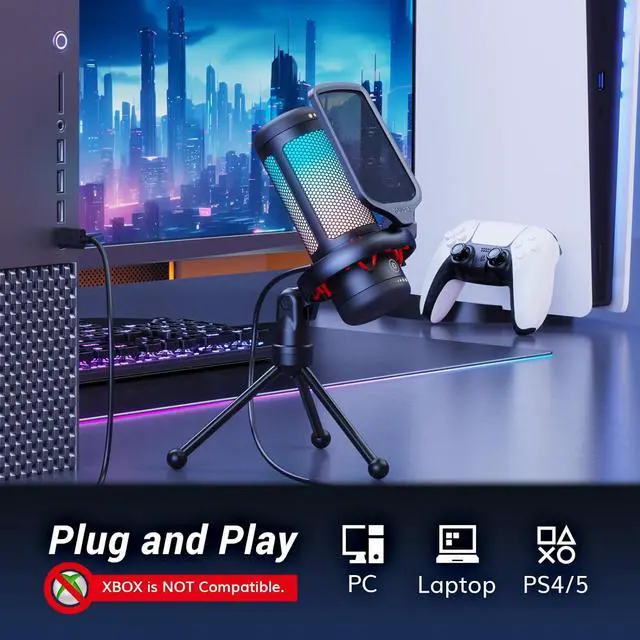 Alt view image 6 of 7 - Gaming Mic, USB Microphone for PC Computer, Cardioid Condenser Mic with Adjustable RGB Modes & Brightness, Quick Mute, Gain Control, for Streaming, Podcasting, Recording, PS4/5 Desktop Mic TC310
