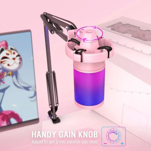 Alt view image 4 of 7 - FIFINE Gaming USB Microphone Kit, PC Streaming Recording Computer RGB Microphone Set for Podcasting, Singing, YouTube, Condenser Cardioid Mic with Quick Mute, Gain Knob-A6T Pink