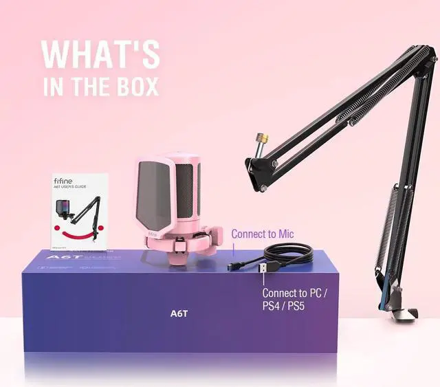 Alt view image 7 of 7 - FIFINE Gaming USB Microphone Kit, PC Streaming Recording Computer RGB Microphone Set for Podcasting, Singing, YouTube, Condenser Cardioid Mic with Quick Mute, Gain Knob-A6T Pink