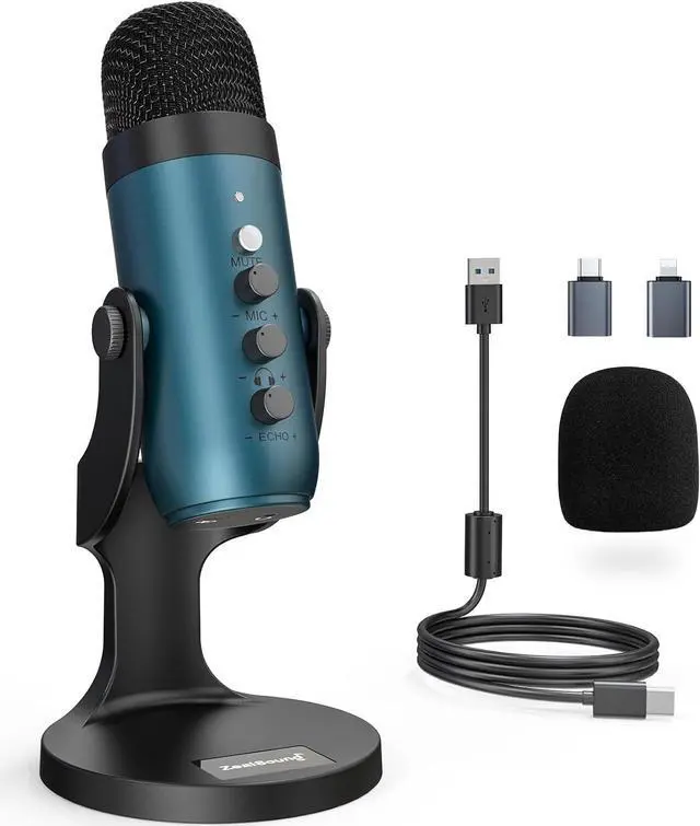 Main image of USB Condenser Microphone,Computer PC Gaming Mic,Plug&Play Microphones for PS 4&5.Monitor Adjust&Volume Control,Mic Gain Control,Mute Button for TikTok,YouTube Podcast on Mac&Windows(Teal)