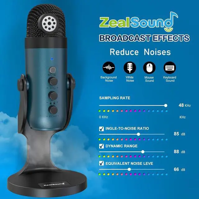 Alt view image 3 of 7 - USB Condenser Microphone,Computer PC Gaming Mic,Plug&Play Microphones for PS 4&5.Monitor Adjust&Volume Control,Mic Gain Control,Mute Button for TikTok,YouTube Podcast on Mac&Windows(Teal)