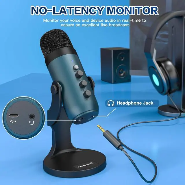 Alt view image 4 of 7 - USB Condenser Microphone,Computer PC Gaming Mic,Plug&Play Microphones for PS 4&5.Monitor Adjust&Volume Control,Mic Gain Control,Mute Button for TikTok,YouTube Podcast on Mac&Windows(Teal)