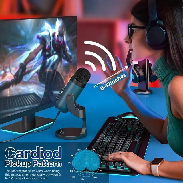 Alt view image 7 of 7 - USB Condenser Microphone,Computer PC Gaming Mic,Plug&Play Microphones for PS 4&5.Monitor Adjust&Volume Control,Mic Gain Control,Mute Button for TikTok,YouTube Podcast on Mac&Windows(Teal)