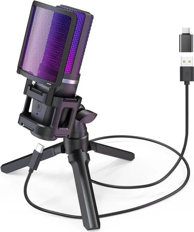 Main image of Gaming USB Microphone for PC,RGB Condenser Computer Mic with Tripod Stand,Quick Mute,Gain Control for Gaming,Streaming,Podcasting,Recording,ASMR,Cardioid Mic Kit for Laptop/PS4/PS5/Phone