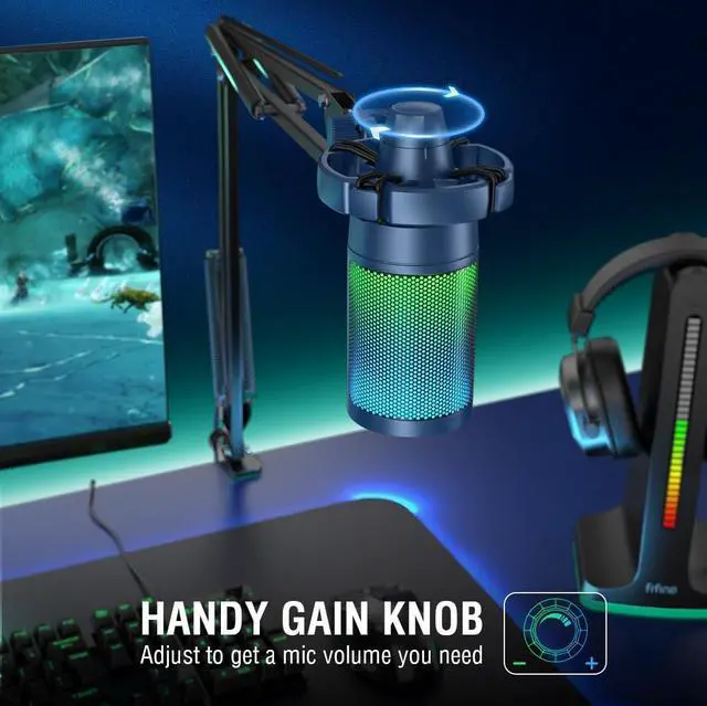 Alt view image 4 of 6 - USB Gaming Streaming Recording PC Microphone Kit, RGB Condenser Computer Mic Bundle for Podcasts, Audio, Vocal, Video on Mac/Desktop/Laptop, with Boom Arm Stand-A6T Blue