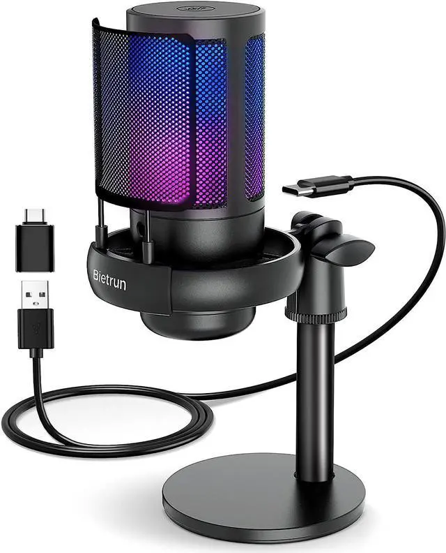 Main image of USB Microphone for PC, Gaming Mic for PC/PS4/ PS5/Desktop, with Mute, Plug & Play, RGB Light, Pop Filter & Monitoring Jack, for YouTube, Zoom, Recording