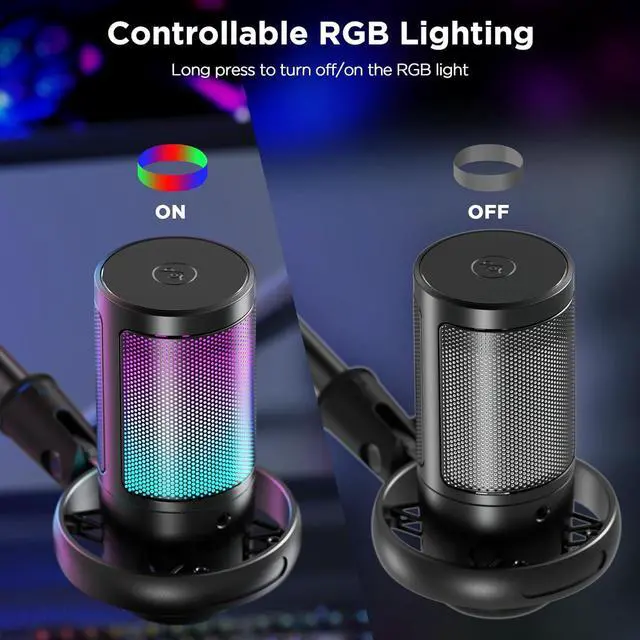 Alt view image 3 of 7 - USB Microphone for PC, Gaming Mic for PC/PS4/ PS5/Desktop, with Mute, Plug & Play, RGB Light, Pop Filter & Monitoring Jack, for YouTube, Zoom, Recording