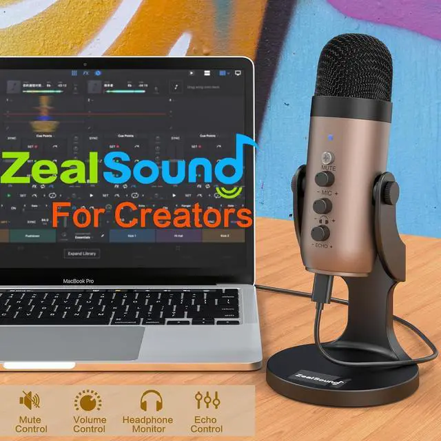 Alt view image 5 of 7 - ZealSound USB Microphone,Condenser Computer PC Mic,Plug&Play Gaming Microphones for PS 4&5.Headphone Output&Volume Control,Mic Gain Control,Mute Button for Vocal,YouTube Podcast on Mac&Windows(Gold)
