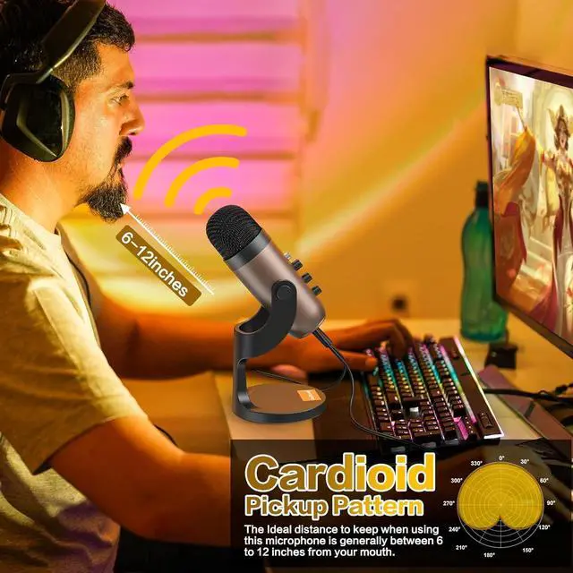 Alt view image 6 of 7 - ZealSound USB Microphone,Condenser Computer PC Mic,Plug&Play Gaming Microphones for PS 4&5.Headphone Output&Volume Control,Mic Gain Control,Mute Button for Vocal,YouTube Podcast on Mac&Windows(Gold)