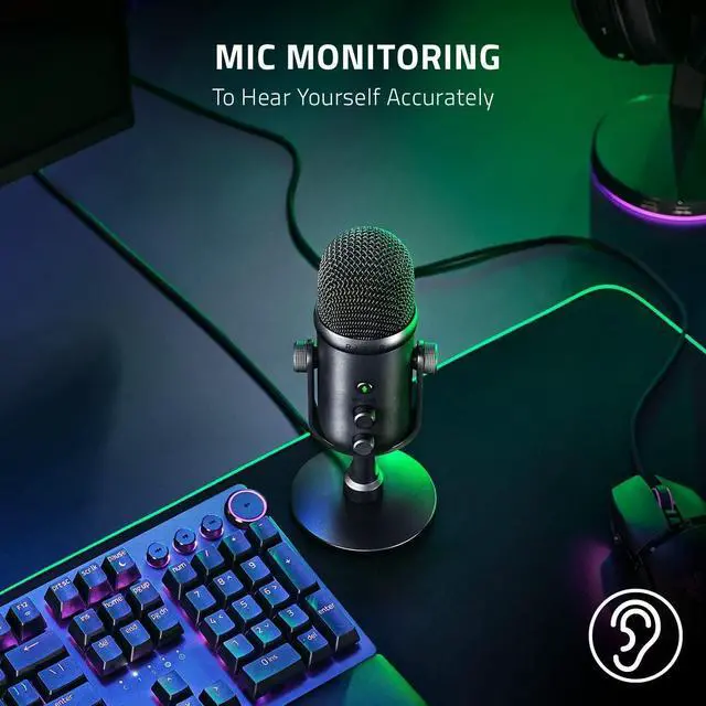 Alt view image 5 of 6 - Seiren V2 Pro USB Microphone for Streaming, Gaming, Recording, Podcasting on PC, Twitch, YouTube: High Pass Filter - Mic Monitoring and Gain Control - Built-in Shock Absorber and Mic Windsock