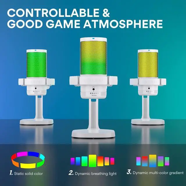 Alt view image 3 of 7 - Gaming Microphone for PC with Noise Cancellation, USB Condenser Mic for Computer, Mac, Laptop, PS5, Streaming, Podcast, Twitch, YouTube, Discord, GamerWave DGM20 White