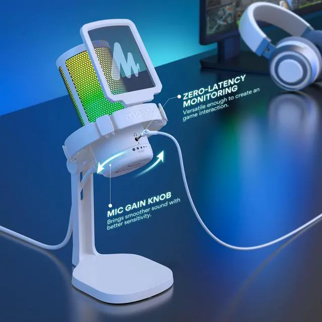 Alt view image 4 of 7 - Gaming Microphone for PC with Noise Cancellation, USB Condenser Mic for Computer, Mac, Laptop, PS5, Streaming, Podcast, Twitch, YouTube, Discord, GamerWave DGM20 White