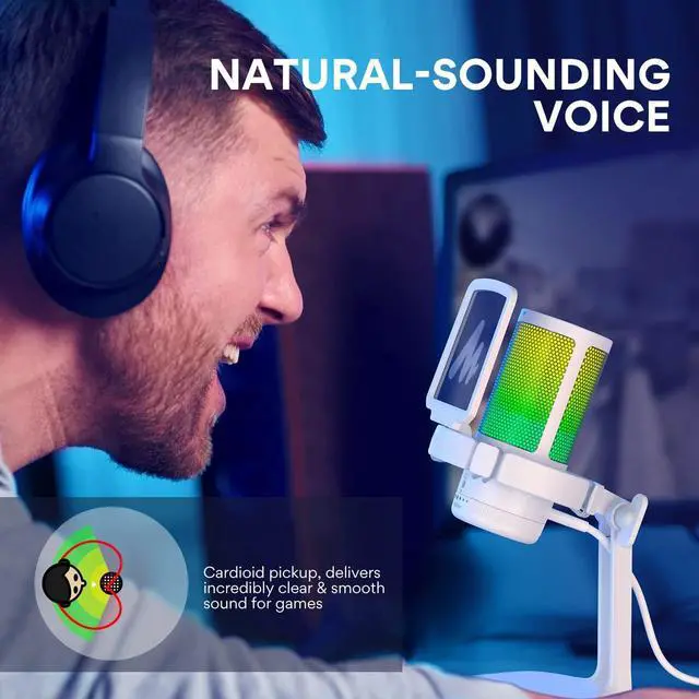 Alt view image 5 of 7 - Gaming Microphone for PC with Noise Cancellation, USB Condenser Mic for Computer, Mac, Laptop, PS5, Streaming, Podcast, Twitch, YouTube, Discord, GamerWave DGM20 White