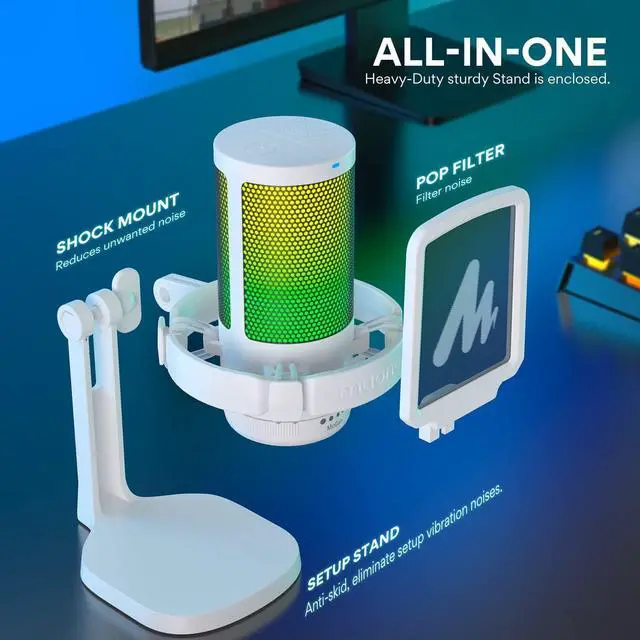 Alt view image 7 of 7 - Gaming Microphone for PC with Noise Cancellation, USB Condenser Mic for Computer, Mac, Laptop, PS5, Streaming, Podcast, Twitch, YouTube, Discord, GamerWave DGM20 White