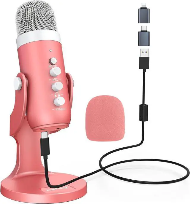 Main image of USB Microphone,Condenser Computer Mic,Plug&Play Gaming Microphones for PS 4&5.Headphone Output&Volume Control,Mic Gain Control,Mute Button,YouTube Podcast on Mac&Windows Pearlescent Pink