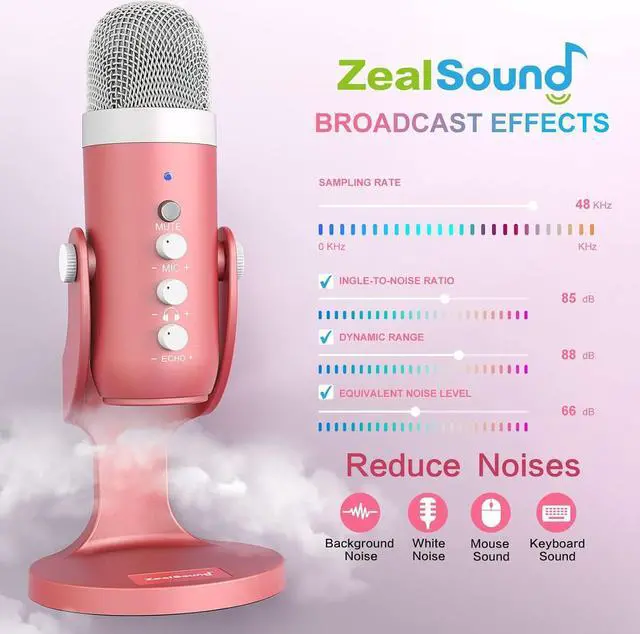 Alt view image 3 of 7 - USB Microphone,Condenser Computer Mic,Plug&Play Gaming Microphones for PS 4&5.Headphone Output&Volume Control,Mic Gain Control,Mute Button,YouTube Podcast on Mac&Windows Pearlescent Pink