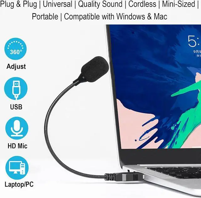 Alt view image 2 of 6 - Mini USB Microphone for Laptop and Desktop Computer,Plug&Play,with Adjustable Gooseneck,Compatible with PC&Mac,Portable Condenser Mic for Online Class,Remote Work,Gaming,Podcasting(Black)