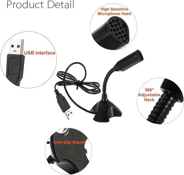 Alt view image 6 of 6 - Mini USB Microphone for Desktop Computer and Laptop,Portable USB Condenser Mic With Adjustable Stand,Compatible with PC/Mac,Plug & Play,Ideal for Meeting,Online Class,Games,Remote work(Black)