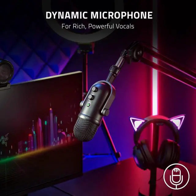 Alt view image 2 of 6 - Seiren V2 Pro USB Microphone for Streaming, Gaming, Recording, Podcasting on PC, Twitch, YouTube: High Pass Filter - Mic Monitoring and Gain Control - Built-in Shock Absorber and Mic Windsock