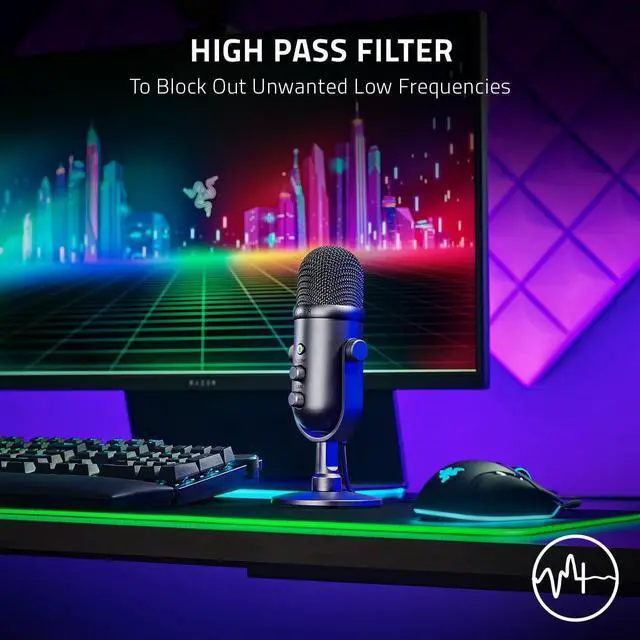 Alt view image 3 of 6 - Seiren V2 Pro USB Microphone for Streaming, Gaming, Recording, Podcasting on PC, Twitch, YouTube: High Pass Filter - Mic Monitoring and Gain Control - Built-in Shock Absorber and Mic Windsock