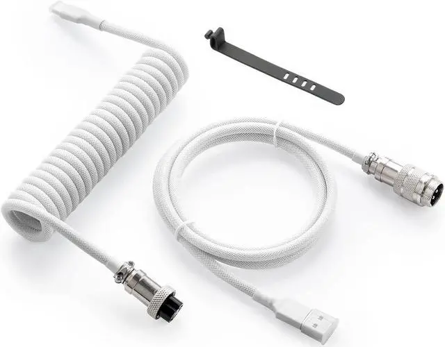Main image of Pro Custom Coiled USB C Cable for Gaming Keyboard, Double-Sleeved Mechanical Keyboard Cable with Detachable Metal Aviator, 1.5M USB-C to USB-A, White Color