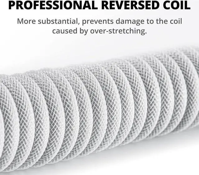 Alt view image 2 of 6 - Pro Custom Coiled USB C Cable for Gaming Keyboard, Double-Sleeved Mechanical Keyboard Cable with Detachable Metal Aviator, 1.5M USB-C to USB-A, White Color